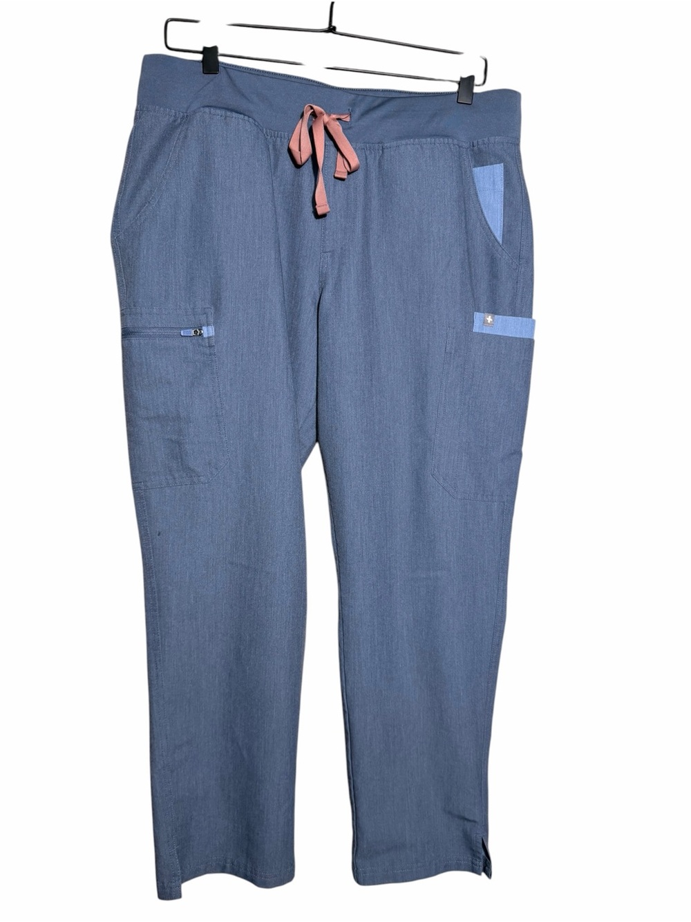 Figs Women’s Yola Petite Slate Blue Pants with Pink Drawstring